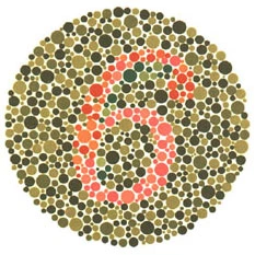Planche pseudo isochromatique d'Ishihara, première table de l'examen de la vision des couleurs