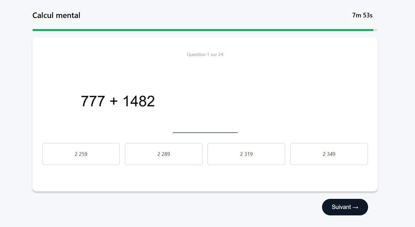 Exemple 1 du test de calcul mental, présélection EOPAN