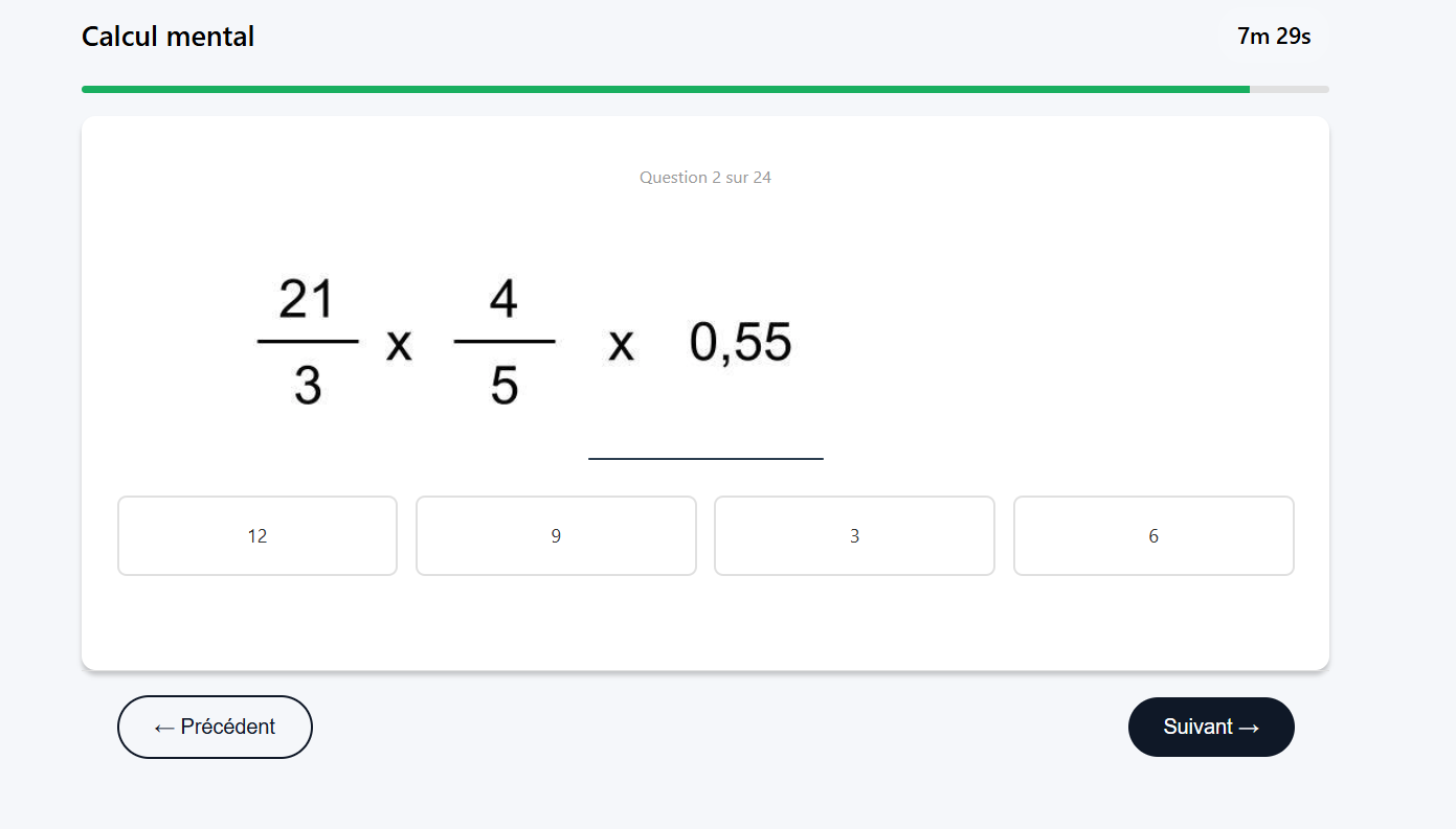 Exemple 2 du test de calcul mental, présélection EOPAN