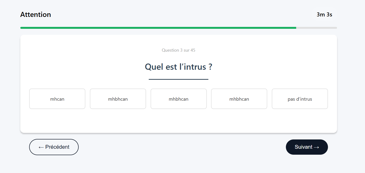 Exemple 2 du test d'attention du TAMI-C, présélection EOPAN