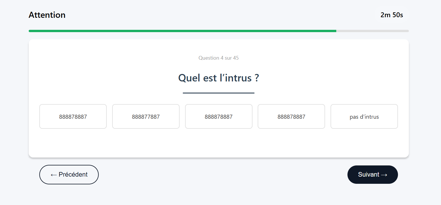 Exemple 3 du test d'attention du TAMI-C, présélection EOPAN