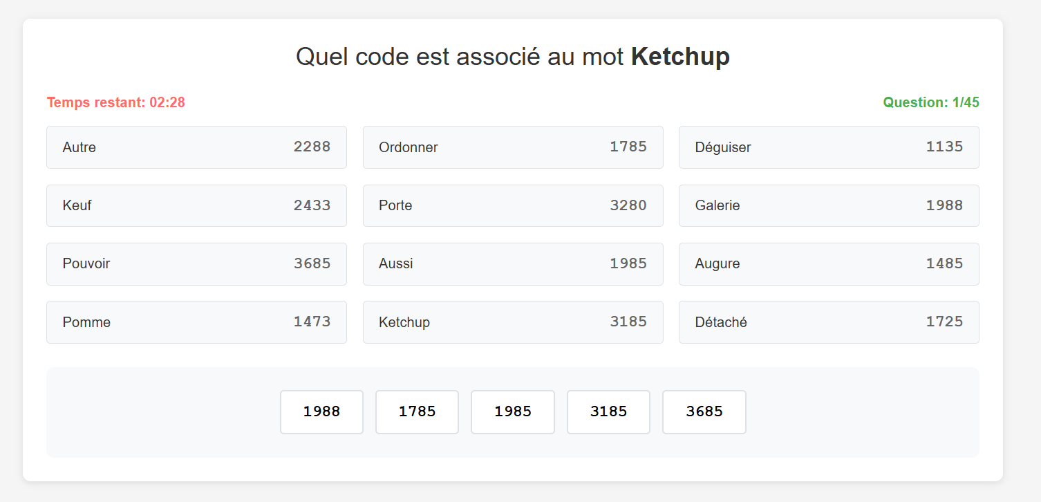 Exemple 1 du test de codage du TAMI-C, présélection EOPAN