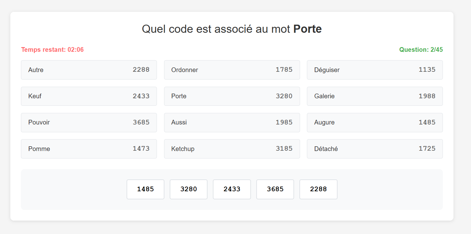 Exemple 2 du test de codage du TAMI-C, présélection EOPAN