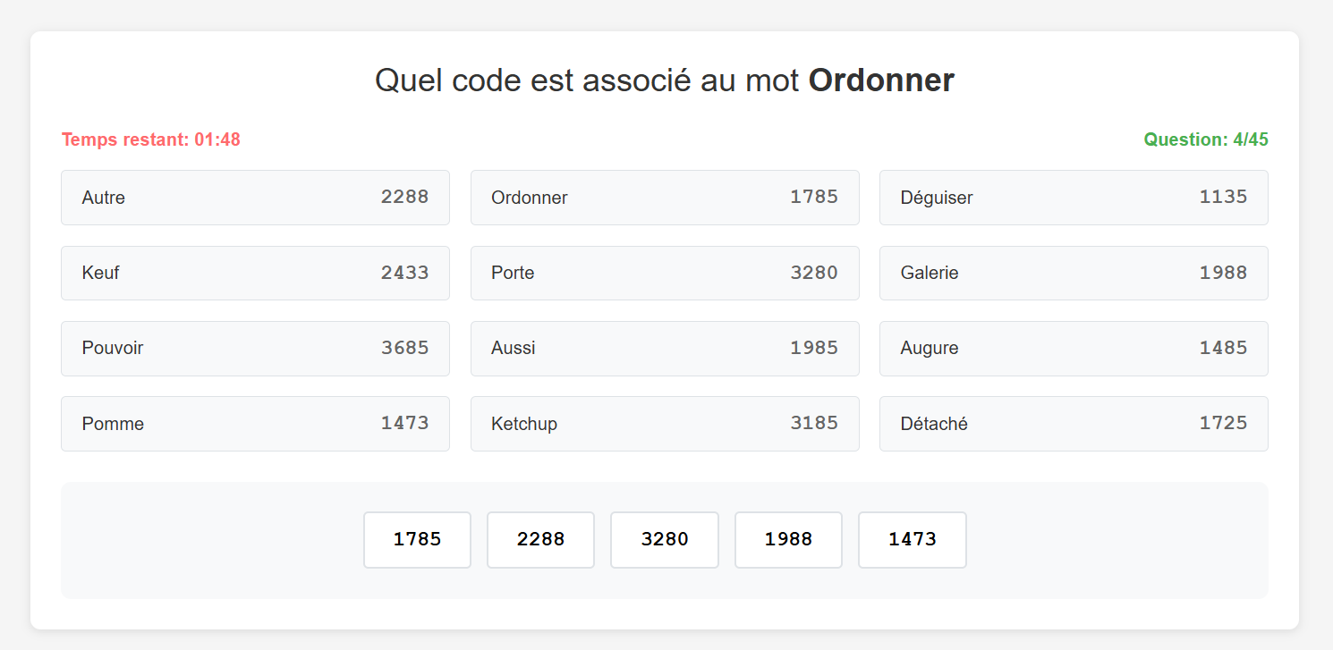 Exemple 3 du test de codage du TAMI-C, présélection EOPAN