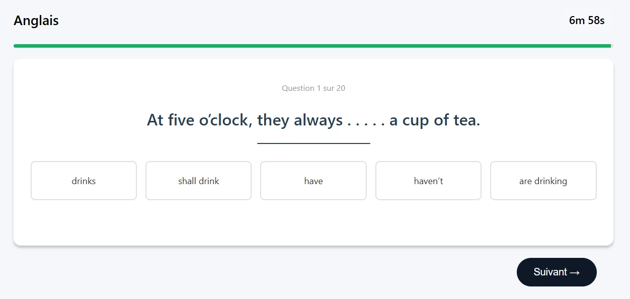Exemple 1 du QCM d'anglais du CSO