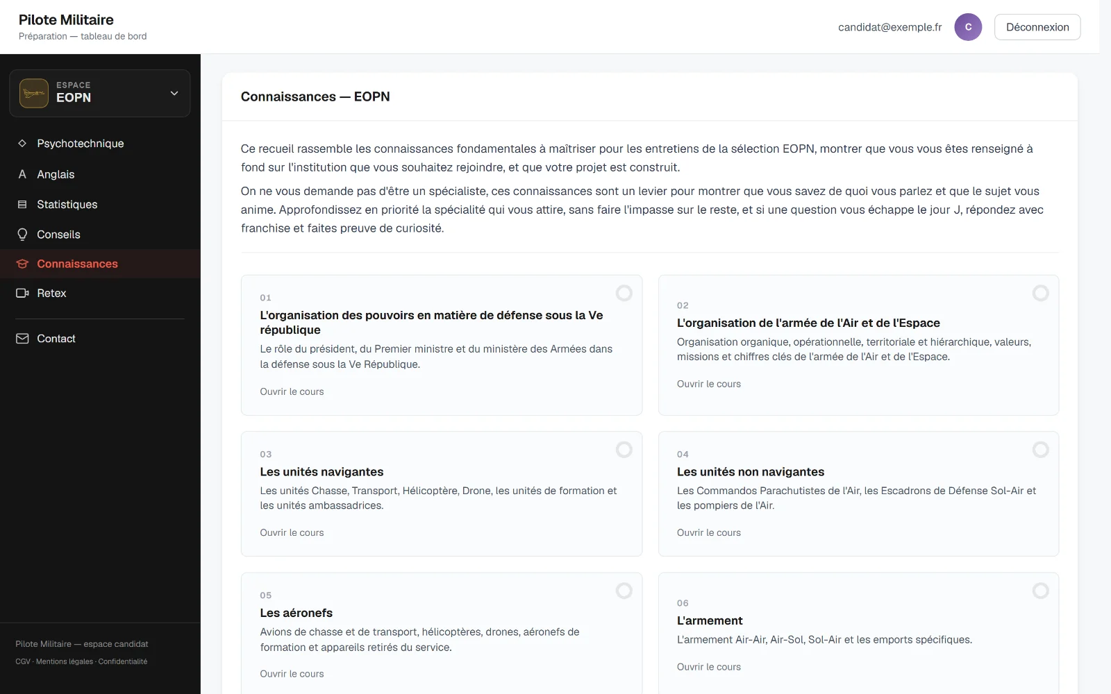 Le hub Connaissances de l’espace EOPN : une carte par rubrique
